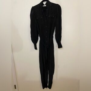 Zimmermann Espionage Belted Silk Jumpsuit Black Bubble sleeve Tie waist 0 Small